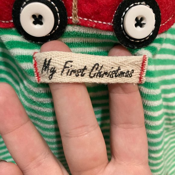 Mudpie Christmas striped green red truck pajamas 0-6 months - Picture 5 of 11